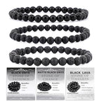2/3-Pieces 4mm 6mm 8mm Natural Crystal Gemstone – Handmade Reiki Energy Healing Stretch Bracelets Jewelry for Yoga, Meditation, Unisex - color: 3 Pieces (BlackLava&BlackOnyx&MatteBlackAgate), size: 6mm
