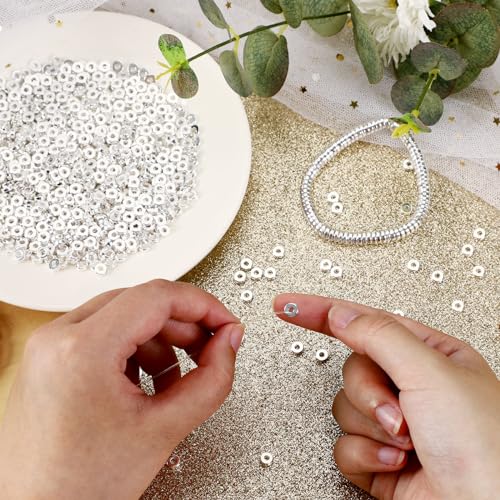 DECYOOL Spacer Beads, 1500pcs 6mm Flat Round Spacers for Jewelry Making, Rondelle Beads for DIY Bracelet Necklace Earring Craft, Silver - color: Silver