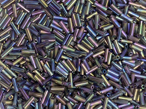 Czech Bugle Beads 40 gr / 1.4 oz Glass Tube Size #3 7mm (Eggplant/Black Iridescent) - color: Eggplant/ Black Iridescent