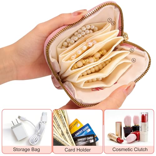 Mothers Day Gifts Personalized Travel Jewelry Case with Embroidered Name,Custom Small Jewelry Pouch Velvet Jewelry Organizer Storage Bag for Bracelet Rings Earring - color: Red