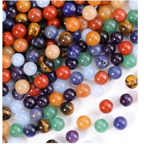 Jovivi 7 Chakras Natural Stone Beads Colorful 100pcs 8mm Mixed Energy Healing Crystals Polished Round Gemstone Beads,Genuine Real Stone Beads for Bracelet Necklace Jewelry Making - color: 7 Chakra