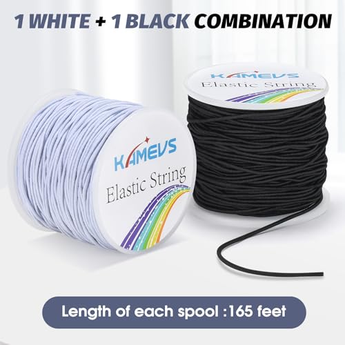Elastic Cord 2 Rolls, 330 Feet, 1mm Sturdy Stretchy String, Elastic String for Bracelets, Beading, Necklaces, Jewelry Making, and Craft Supplies