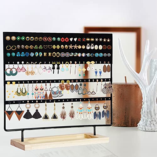 Earring Holder Organizer Stand - Earrings Display Rack 145 Holes Jewelry Holder Tower with Wooden Tray for Earrings Rings Black - color: Black