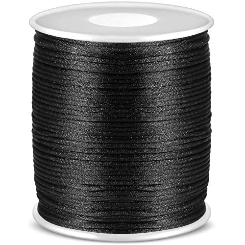 Satin Rattail Cord, Anezus Black Nylon Cord Silky Trim Beading String for Braided Bracelets, Pendants Necklace, Macrame Keychains, Lanyards, Drawstring Bags, Jewelry Making Crafts, Sewing Projects - style: Black