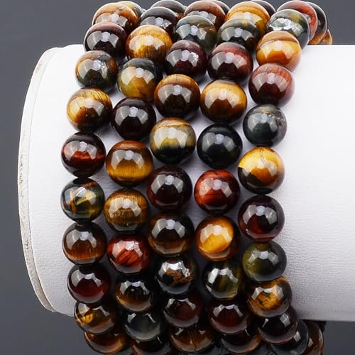 MASSIVE BEADS Natural Healing Power Gemstone Crystal Beads Unisex Adjustable Macrame Bracelets - color: Multi-Color Tiger Eye, size: 6mm