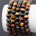 MASSIVE BEADS Natural Healing Power Gemstone Crystal Beads Unisex Adjustable Macrame Bracelets - color: Multi-Color Tiger Eye, size: 6mm