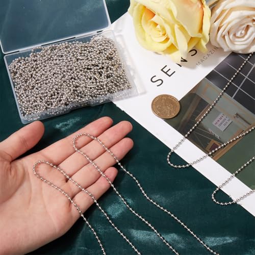 1 Box 30Pcs 24 Inch Silver Ball Chain Necklace Bulk Ball Bead Necklace Chains Metal Adjustable Ball Beads Chain with Connector Clasp for Jewelry Making Chains Supplies DIY Necklace Crafts - color: Silver