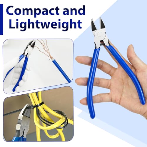 2 Pack Wire Cutters Set, 6" and 5" Ultra Sharp Flush Cutters, Carbon Steel Wire Cutters for Crafting, Electronics, 3D Prints, Jewelry Making, Model Sprue, Zip Ties(6"+ 5", Blue, 2 Pack) - color: 5"+ 6", Blue