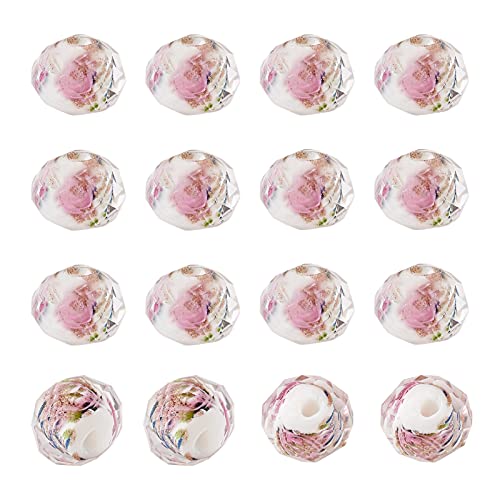 Elecrelive 60Pcs Gold Sand Lampwork Beads White Rondelle Flower Glass Beads 10mm Floral Crystals for DIY Bracelet Necklace Earring Jewelry Making - color: White