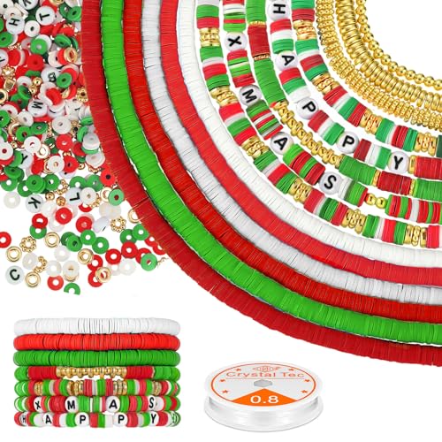 Ferraycle 5700 Pcs Fall Halloween Clay Beads Set Christmas Clay Beads Holiday DIY Jewelry Making Kits for Bracelet Necklace Earring(Red, Green, White) - color: Red, Green, White