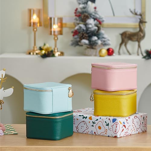 Vlando Travel Jewelry Box for Women,Faux Leather Jewelry Case with 6 Velvet Jewelry Zipper Pockets,Gift Ideas for Women Wife Earrings Necklace Rings Storage Boxes(Strawberry Pink) - color: 6PCS-Strawberry Pink