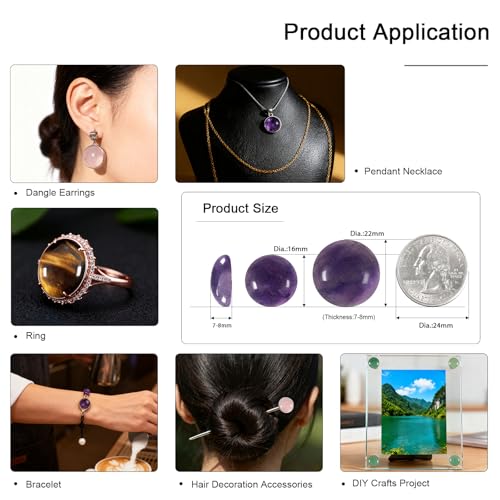moonsix 10PCS Round Amethyst Cabochons Flatback CAB Gemstone Beads Crystal Flat Stone for DIY Craft Jewelry Making, 22mm - color: purple, size: 22mm