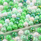 16mm Acrylic Green Beads 100pcs Ab Forest Style Bead Chunk Bubblegum Beads for Pens for Necklace Jewelry Bracelets DIY Crafts Making (Green&White) - color: green&white