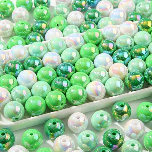 16mm Acrylic Green Beads 100pcs Ab Forest Style Bead Chunk Bubblegum Beads for Pens for Necklace Jewelry Bracelets DIY Crafts Making (Green&White) - color: green&white