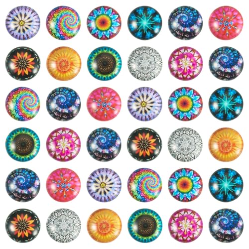 100Pcs/Set Flat Round Transparent Glass Cabochons with Pattern Eye Flatback Glass Dome Flatback Cab Beads for Photo Cameo Jewelry Making Necklace Ring DIY Crafts 12x4mm Random Kaleidoscope - color: 100Pcs-12x4mm-Random Kaleidoscope