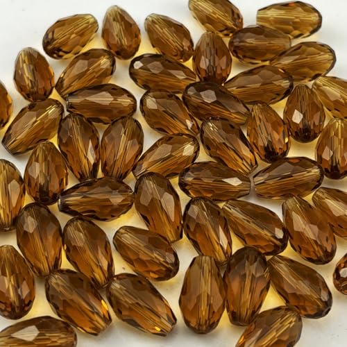 200pcs 3x5mm Teardrop Crystal Glass Beads for Jewelry Making, Faceted Vertical Hole Teardrop Glass Spacer Beads for Wind Chimes Bracelet Earring Necklace DIY Craft(Amber) - color: Amber, size: 3x5mm