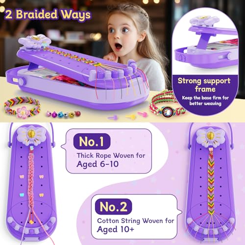 2-in-1 Friendship Bracelet Making Kits: DIY Art and Crafts Jewelry String Braiding Set Toys with Storage Box for Kids - Christmas Birthday Gifts for Girls Age 6 7 8 9 10 11 12 Year Old - Purple - style: Purple