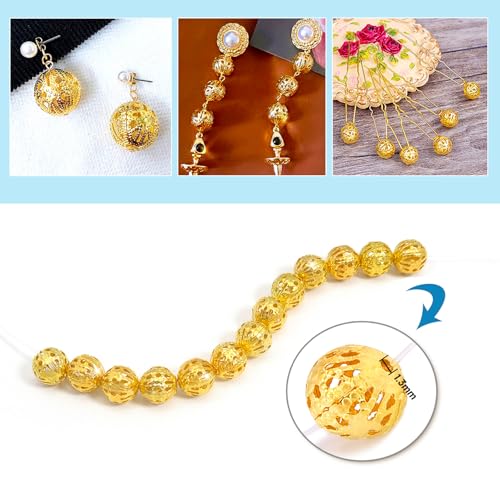 TOAOB 100pcs 12mm Gold Filigree Hollower Ball Beads Round Metal Loose Spacer Beads for DIY Crafts Bracelets Necklaces Earrings Jewelry Making - color: Gold, size: 12mm
