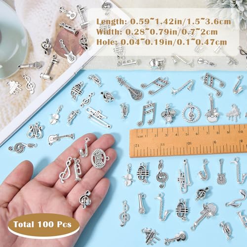 Charms for Jewelry Making Bulk Antique Silver Tibetan Alloy Pendants Love Word for Earring Bracelet Necklace - style: Music