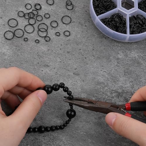 Qianyu 970Pcs Black Open Jump Rings Set - Assorted Sizes 4/5/6/7/8/10mm Chainmail Rings for Jewelry Making Bracelet Earrings Repair