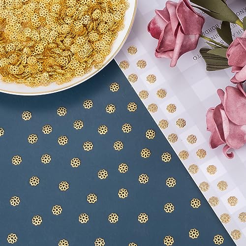 ANCIRS 1200pcs 7mm Spacer Beads Caps for Jewelry Making, Metal Flower Bead Caps for Bracelet Necklace- Gold - color: Gold