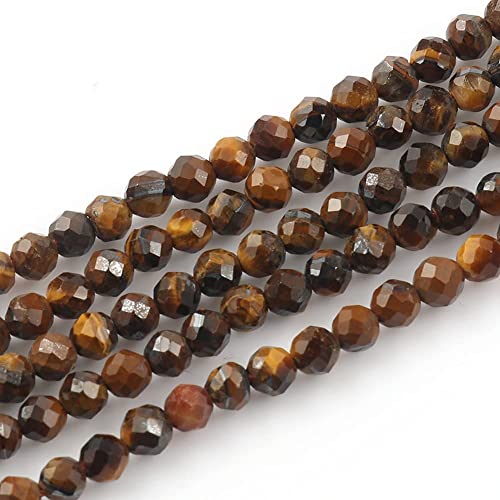 120pcs 3mm Natural Yellow Tiger Eye Gemstone Beads Faceted Round Loose Stone Beads for Jewelry Making - color: Yellow Tiger Eye, size: 2.8-3.3mm