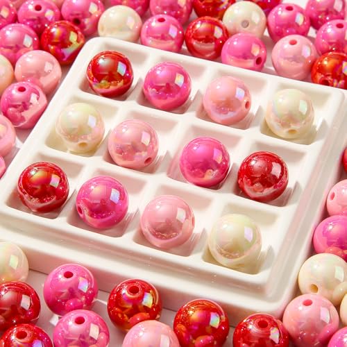 16mm Acrylic Beads 100pcs Chunk Bubblegum Bead Beads for Pens for Necklace Jewelry Bracelets DIY Crafts Making (redpink) - color: redpink