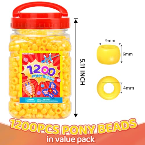 Praisebank Pony Beads, 1200pcs 6x9mm, Wholesale Beads, Bracelets Jewelry Making, Arts & Crafts(Yellow) - color: YELLOW, size: Small Size