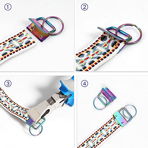SPEEDWOX 20 Pcs 1" Rainbow Key Fob Hardware Set with Key Fob Pliers, 8 Inches Glass Breaking Pliers with Rubber Tips TPR Handles, for Wristlet Keychain Key Lanyard Making - size: 1" Rainbow