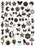 JIALEEY Assorted Gold Plated Enamel Charm Pendant DIY for Earrings Necklace Bracelet Jewelry Making and Crafting, Black 50PCS