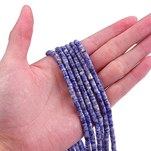 BEADIA Natural Blue Sodalite Spacer Beads Caps Loose Semi Gemstone for Beading Jewelry Making 4mmx2mm 38cm - color: Blue Sodalite, size: Round 4mm x 2mm
