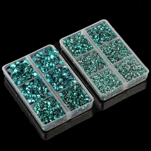 10000Pcs 2-Boxes Mixed Size Hot Fix Round Crystals Gems Glass Stones Hotfix Flat Back Rhinestones with Tweezers and Picking Pencil (Blue Zircon) - color: Blue Zircon, size: 2-Box (10000pcs)
