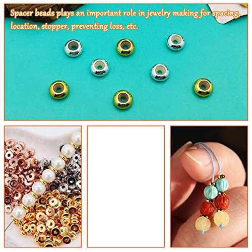 80pcs 8mm Stopper Beads Brass Flat Round Rondelle Spacer Beads Adjustable Slider Clasps Round Beads Insert Rubber Crimp Stopper Beads for DIY Bracelet Necklace Jewelry Making(2mm Hole,2Colors) - color: Gold,silver