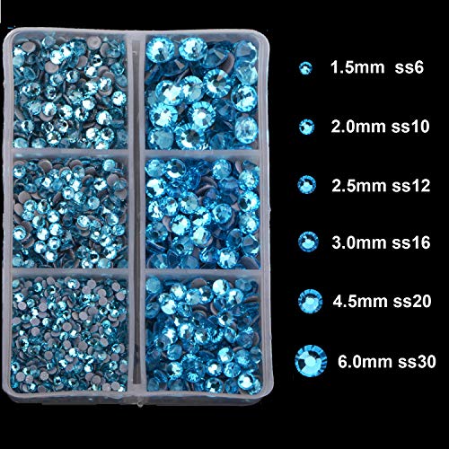 4000pcs Mixed Size Hot Fix Round Crystals Gems Glass Stones Hotfix Flat Back Rhinestones (Aquamarine) - color: Aquamarine, size: 4000 Count (Pack of 1)
