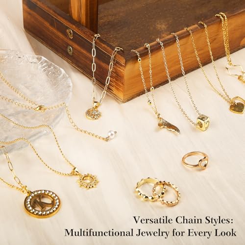18k Gold Necklace Chains for Jewelry Making, 39.3 Feet 6 Rolls Bracelet Chains for DIY,6.5Feet Each Style, Gold Chain with Jump Rings/Lobster Clasps/Connectors - color: 18k Gold-39.3 Feet 6 Rolls