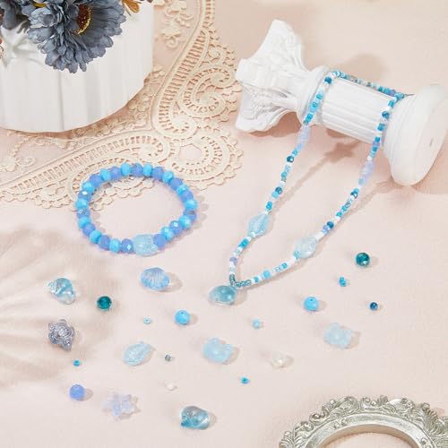 SUNNYCLUE 1 Box About 295pcs Summer Beading Kit Glass Turtle Bead Light Sky Blue Clear Hawaii Beach Ocean Animal Life Fish Starfish Turtle Seashell Spacers for Jewelry Making Beading Kits Adulting - style: Ocean 3