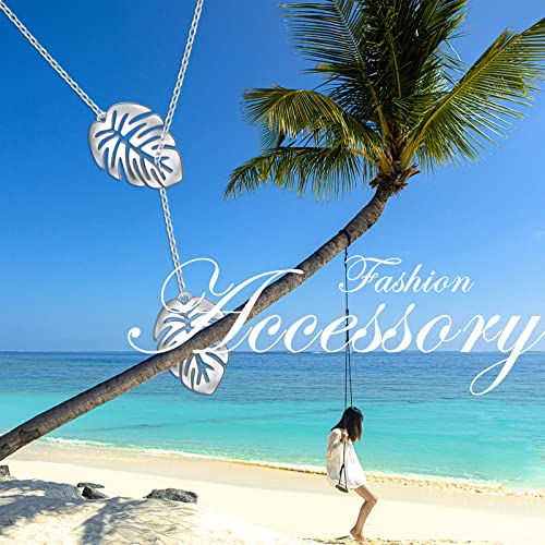 Long Necklace Sterling Silver Larait Bar Y Lariat Long Chain Drop Adjustable Necklace Gift for Her, 30" - style: Long Palm Leaf Necklace