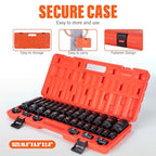 1/2 Drive Impact Socket Set, 35 PCS Metric Shallow (8mm-32mm) & Deep (10-32mm) Sizes, 6 Point, CR-MO Alloy Steel Axle Nut Socket for Auto Repair - size: 1/2" Deep&standard 35pc
