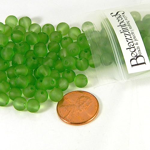 100 Matte Frosted Translucent 6mm x 5mm Round Loose Glass Jewelry Spacer Beads with 1.2mm Hole in Many Colors (Peridot Green) - color: Peridot Green