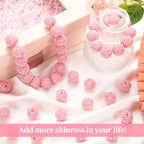 40 Pcs 20 mm Rhinestone Beads Bulk Crystal Round Disco Ball Chunky Bubblegum Beads for Pens Bracelets Charms Craft European Style Jewelry Making Supplies Christmas(Pink) - color: Pink