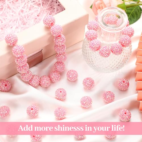 40 Pcs 20 mm Rhinestone Beads Bulk Crystal Round Disco Ball Chunky Bubblegum Beads for Pens Bracelets Charms Craft European Style Jewelry Making Supplies Christmas(Pink) - color: Pink