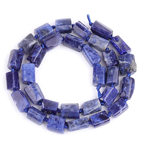 GEM-Inside 30Pcs 8x12mm Natural Blue Sodalite Stone Gemstone Faceted Freeform Tube Column Chakra Beads for Jewelry Making Full 15" Strand Power Energy Healing Stone - color: Blue Sodalite