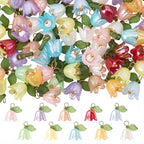 SUNNYCLUE 1 Box 120Pcs 10 Colors Floral Acrylic Charms Lily Flower Charms Bulk Brass Loops Plastic Blossom Spring Colorful Dangle Flowers Pendants for Jewelry Making Supplies DIY Earring Bracelet - style: Flowe 2