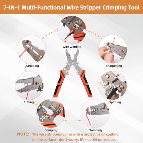 Wire Stripper Cutter Crimping Tool - 9 in 1 Wire Stripper Tool with Cutter Crimper Function AWG 22-10 Wire Cutters Pliers for Wire Splitting,Stripping,Cutting,Crimping, Clamping,Winding,Sharpening