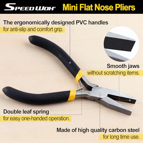 SPEEDWOX Duck Bill Fine Pliers - Flat Nose Chain Nose Pliers for Jewelry Making - 5 Inch Mini Precision Smooth Flat Jaws Non-slip Damping Handles - size: Flat Nose Pliers