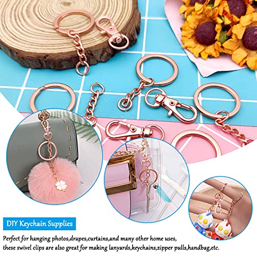 150Pcs Swivel Snap Hook Set,Rose Gold Swivel Clasps Lanyard Snap Keychain Hooks Lobster Clasp Split Key Rings with Chain and Jump Rings Bulk for Keychain Lanyard,Jewelry,DIY Crafts Supplies - color: Rose Gold