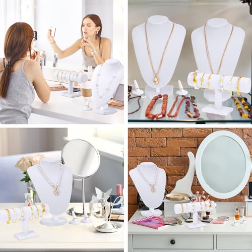 Wenqik 4 Pcs White Velvet Jewelry Display Set Necklace Bust Holder Bracelet Organizer 2 Velvet Ring Finger Jewelry Holder