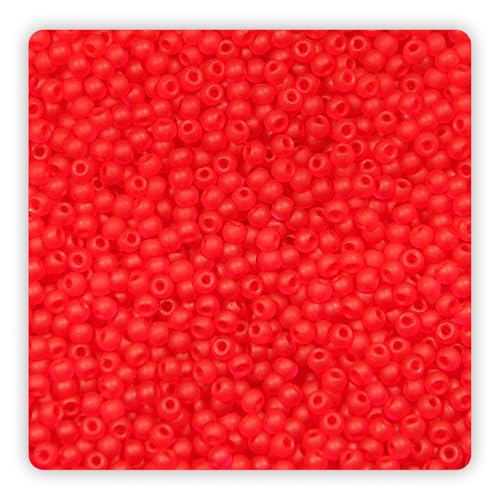 4mm Frosted Glass Seed Beads Bulk, 1000pcs Small Round Glass Bead Matte Loose Spacer Beads for Beading, Friendship Bracelet, Pendants, Key Chains, Necklaces, Hairpins, Red