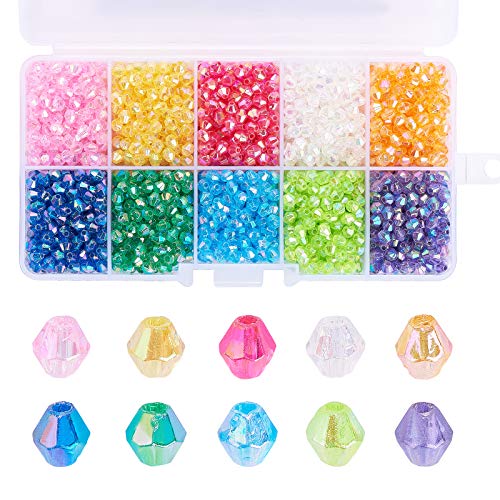LiQunSweet 2500 Pcs 10-Color Boxed Acrylic Beads Faceted Bicone AB Color Plated Transparent Loose Beads Bulk for Jewelry Making and Craftings - 4x4mm - color: 10-Colors_Bicone Trans AB_4mm_2500Pcs
