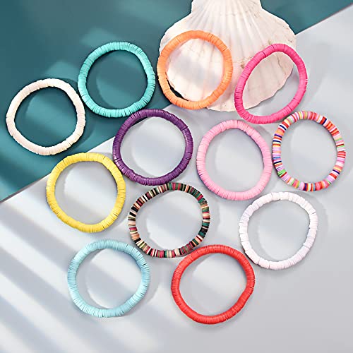 12pcs Friendship Bracelets Beaded Bracelets Heishi Bracelet Cute Bracelets Stack Vinyl Clay Disc Bead Surfer Stretch Summer Beach Bracelets For Women Preppy Bracelets - color: B